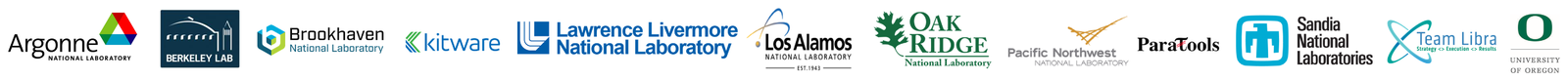 Argonne National Laboratory, Lawrence Berkeley National Laboratory, Brookhaven National Laboratory, Kitware, Lawrence Livermore National Laboratory, Los Alamos National Laboratory, Oak Ridge National Laboratory, Pacific Northwest National Laboratory, ParaTools, Sandia National Laboratories, Team Libra, and University of Oregon